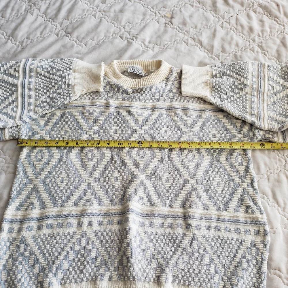 Vintage 80s Nordic Cotton Knit Sweater New England Preppy L/XL Fit WASP Grandpa